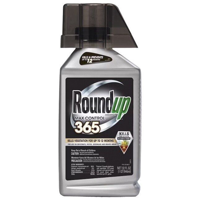 Roundup Max Control 365 32 oz concentrate for year-long weed prevention in Iberia.