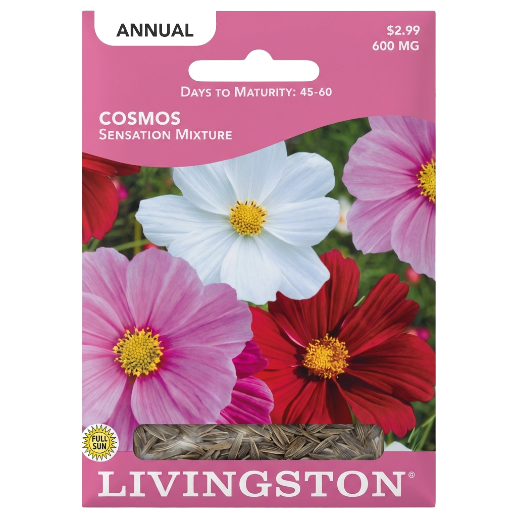 Cosmos Sensation Mixture seeds in Galion for a vibrant, non-GMO annual flower display.