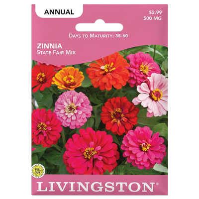 Zinnia State Fair Mix seeds in Galion for massive, non-GMO colorful garden displays.