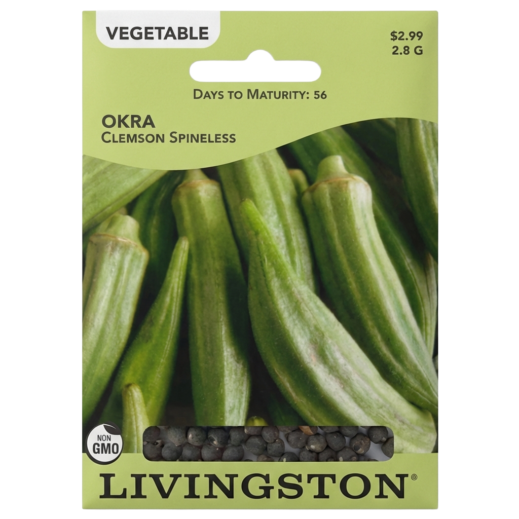 Okra Clemson Spineless non-GMO garden seeds for home growers in Galion, OH.