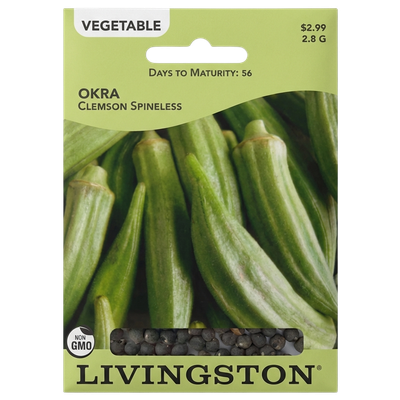 Okra Clemson Spineless non-GMO garden seeds for home growers in Galion, OH.