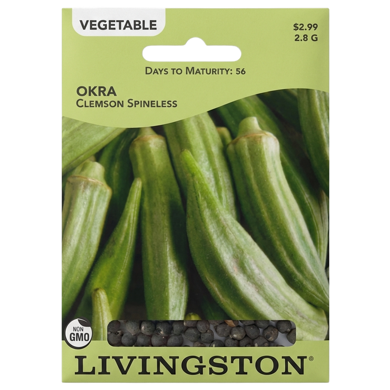 Okra Clemson Spineless non-GMO garden seeds for home growers in Galion, OH.