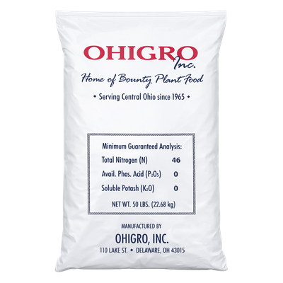 OHIGRO 46-0-0 nitrogen fertilizer 50 lb bag front view