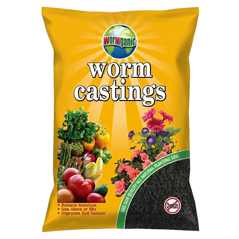 Front view of Wormganic worm castings 1 cu ft bag — LibertyFHG Galion OH