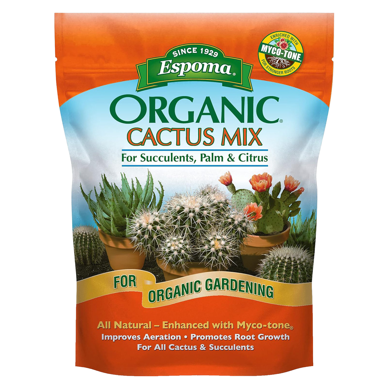 Front view of Espoma Organic Cactus Potting Soil Mix 8 qt bag — LibertyFHG Galion OH