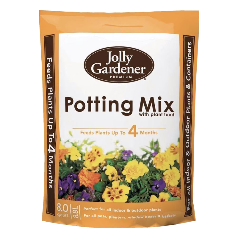 Front view of Jolly Gardener Premium Potting Mix 8 qt bag — LibertyFHG Galion OH