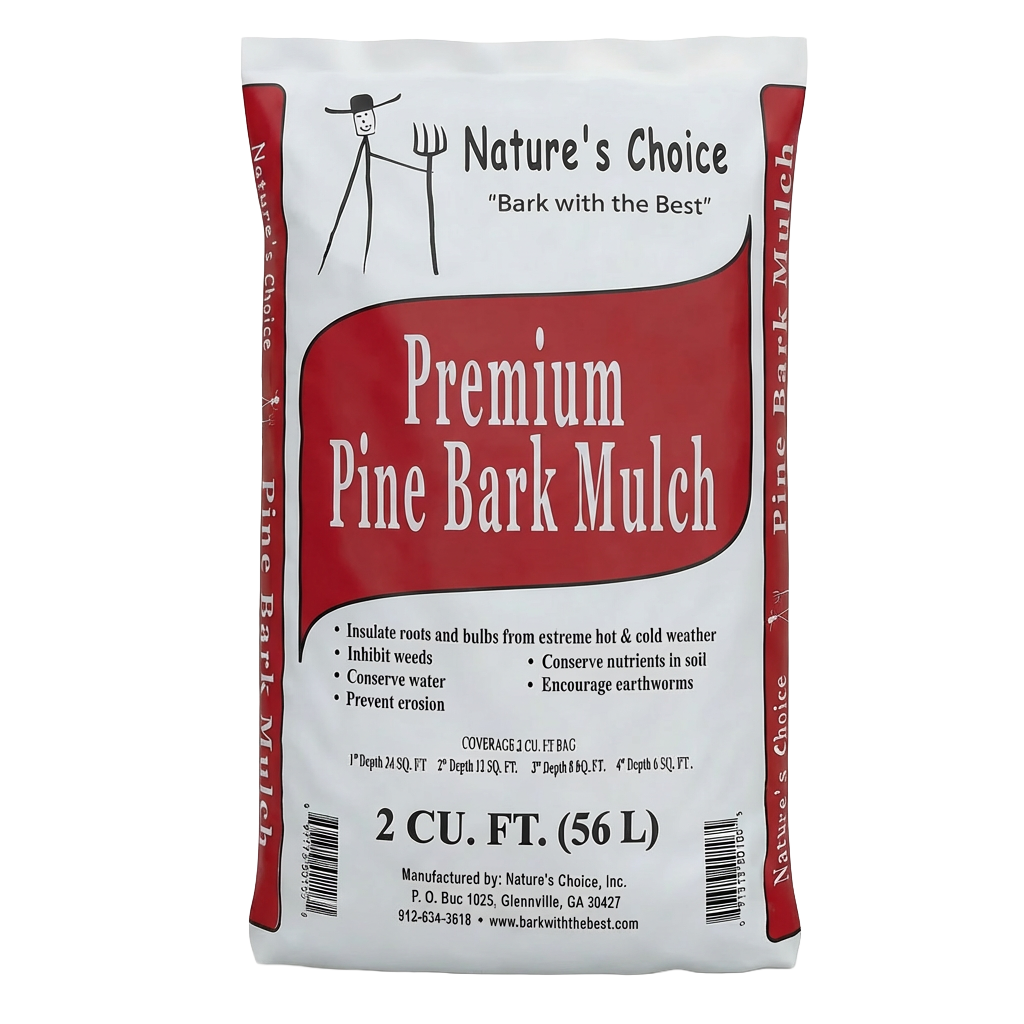 Front view of Premium Pine Bark Mulch 2 cu ft bag — LibertyFHG Galion OH