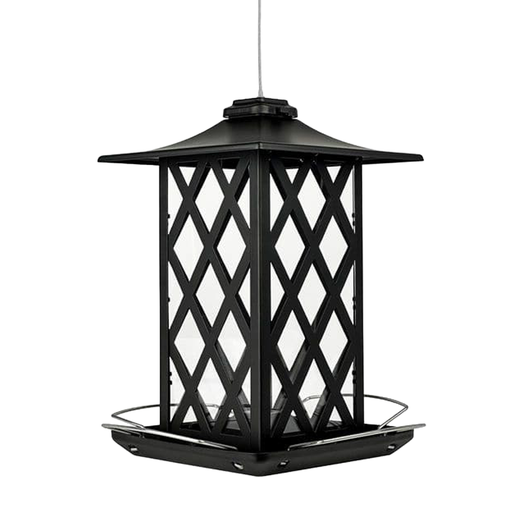 Front view of Wild Wings contemporary lantern gazebo bird feeder black — LibertyFHG Galion OH