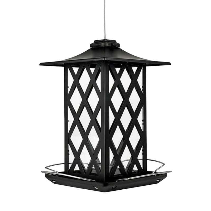 Front view of Wild Wings contemporary lantern gazebo bird feeder black — LibertyFHG Galion OH