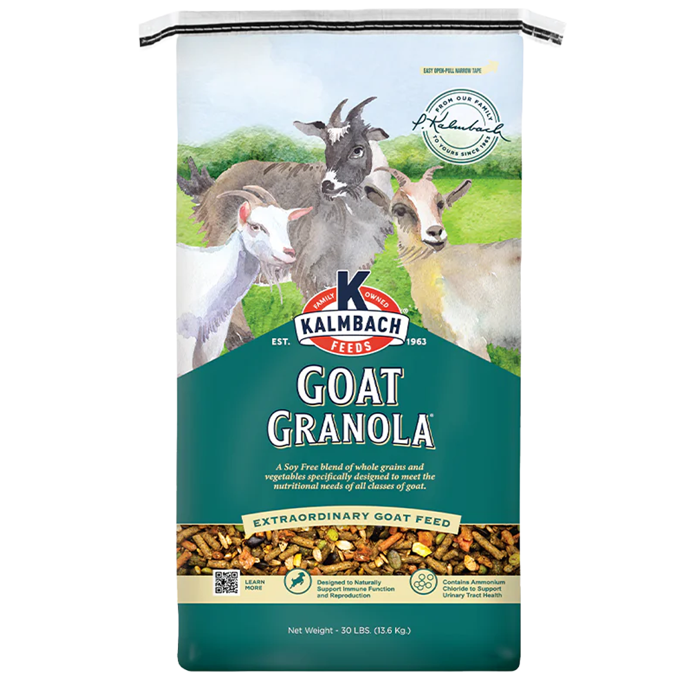 Front view of Kalmbach Goat Granola 30 lb bag — LibertyFHG Galion OH