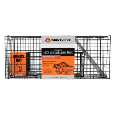 Front view of CountyLine quick-set catch and release live animal traps 2 pack — LibertyFHG Galion OH