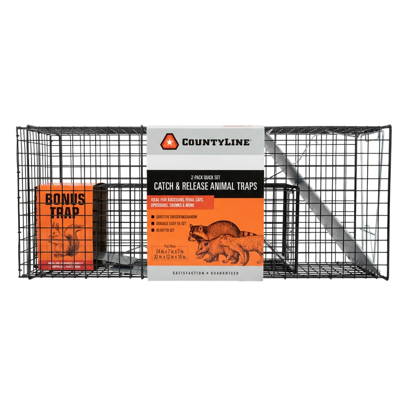 Front view of CountyLine quick-set catch and release live animal traps 2 pack — LibertyFHG Galion OH