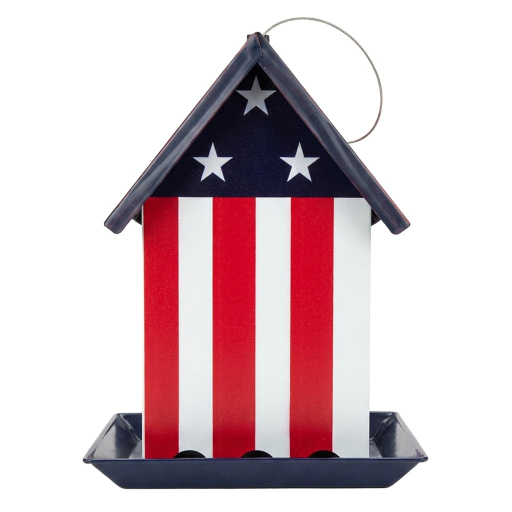 Front view of Royal Wing flag hopper bird feeder — LibertyFHG Galion OH