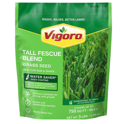 Front view of Vigoro Tall Fescue grass seed 3 lb bag — LibertyFHG Galion OH