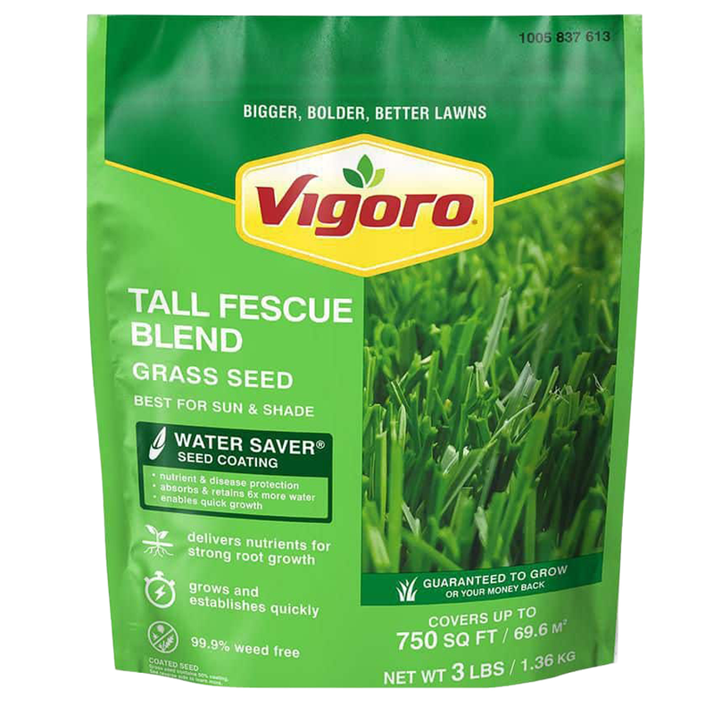 Front view of Vigoro Tall Fescue grass seed 3 lb bag — LibertyFHG Galion OH