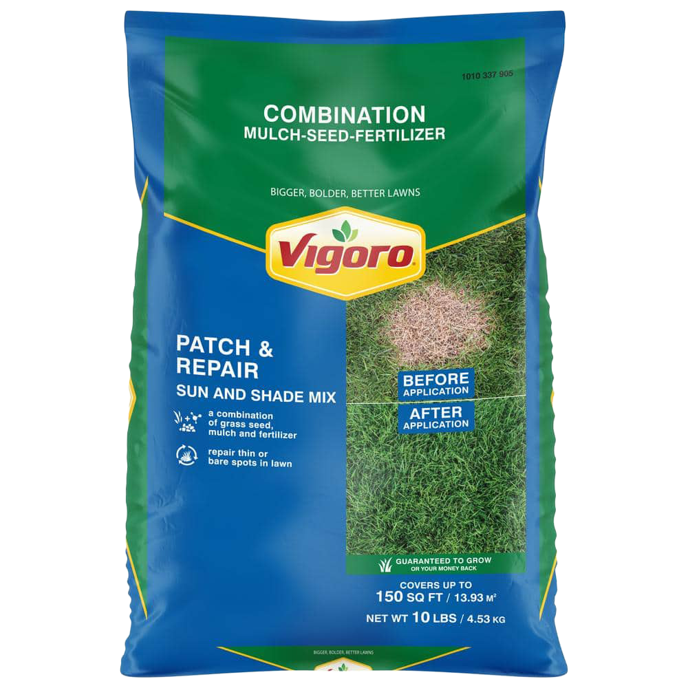 Front view of Vigoro Patch and Repair Sun and Shade grass seed 10 lb bag — LibertyFHG Galion OH