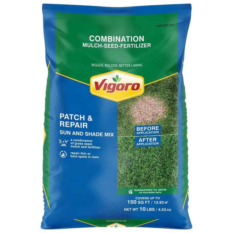 Front view of Vigoro Patch and Repair Sun and Shade grass seed 10 lb bag — LibertyFHG Galion OH