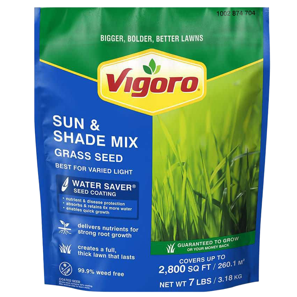 Front view of Vigoro Sun and Shade grass seed 7 lb bag — LibertyFHG Galion OH