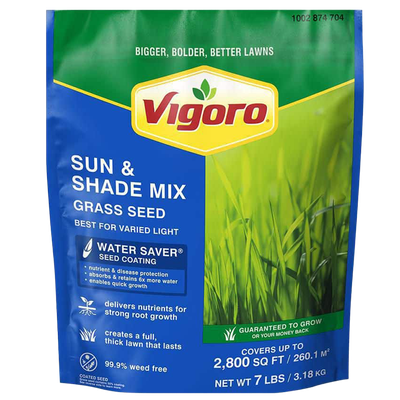 Front view of Vigoro Sun and Shade grass seed 7 lb bag — LibertyFHG Galion OH