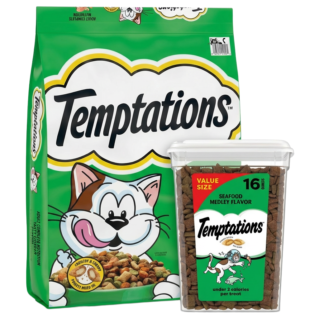 Temptations Seafood Medley 20 lb dry food and 16 oz treat bundle in Galion, OH