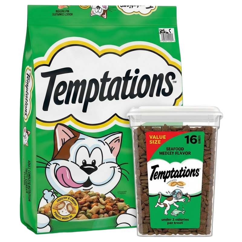 Temptations Seafood Medley 20 lb dry food and 16 oz treat bundle in Galion, OH