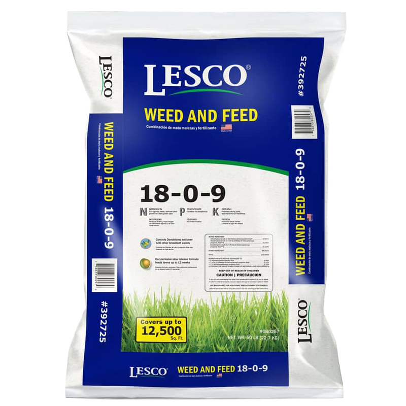 LESCO 50 lb Weed and Feed 18-0-9 fertilizer for lush lawns in Galion.