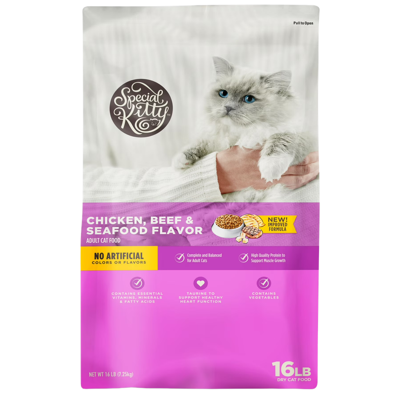 Special Kitty Chicken Beef &amp; Seafood Flavor Dry Cat Food 16 lb bag in Mount Gilead, OH.