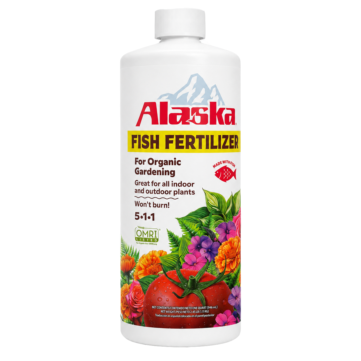 Alaska Fish Fertilizer 5-1-1 organic liquid concentrate one-quart bottle for all-purpose plant feeding