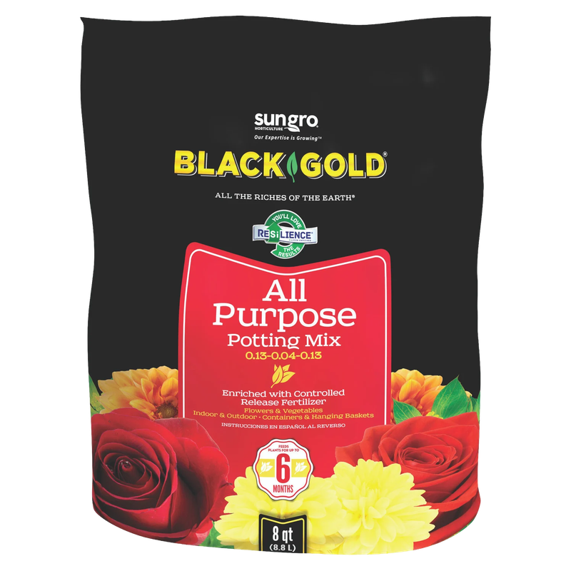 Black Gold All Purpose Potting Mix 8 qt bag by Sun Gro Horticulture available at Liberty Farm Home and Garden in Galion Ohio