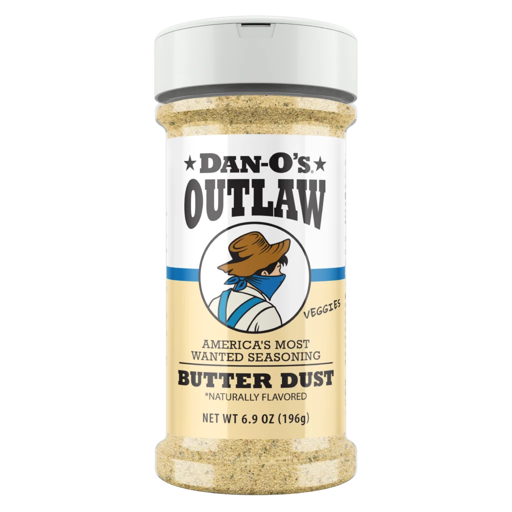 Dan-O's Outlaws Butter Dust 6.9 oz shaker bottle front label