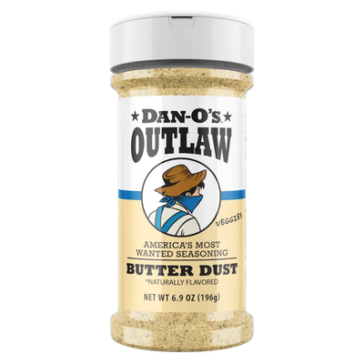 Dan-O's Outlaws Butter Dust 6.9 oz shaker bottle front label