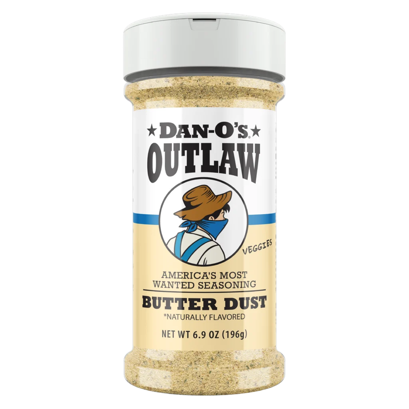 Dan-O's Outlaws Butter Dust 6.9 oz shaker bottle front label