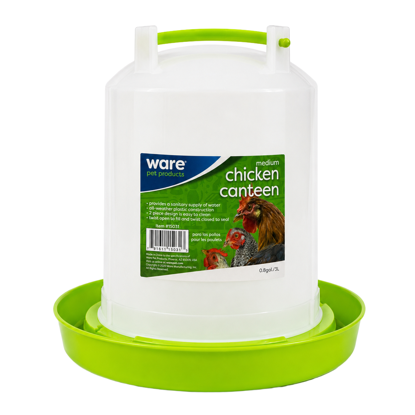 Ware Medium Chicken Canteen 3 liter galvanized steel poultry waterer - Liberty Farm Galion OH