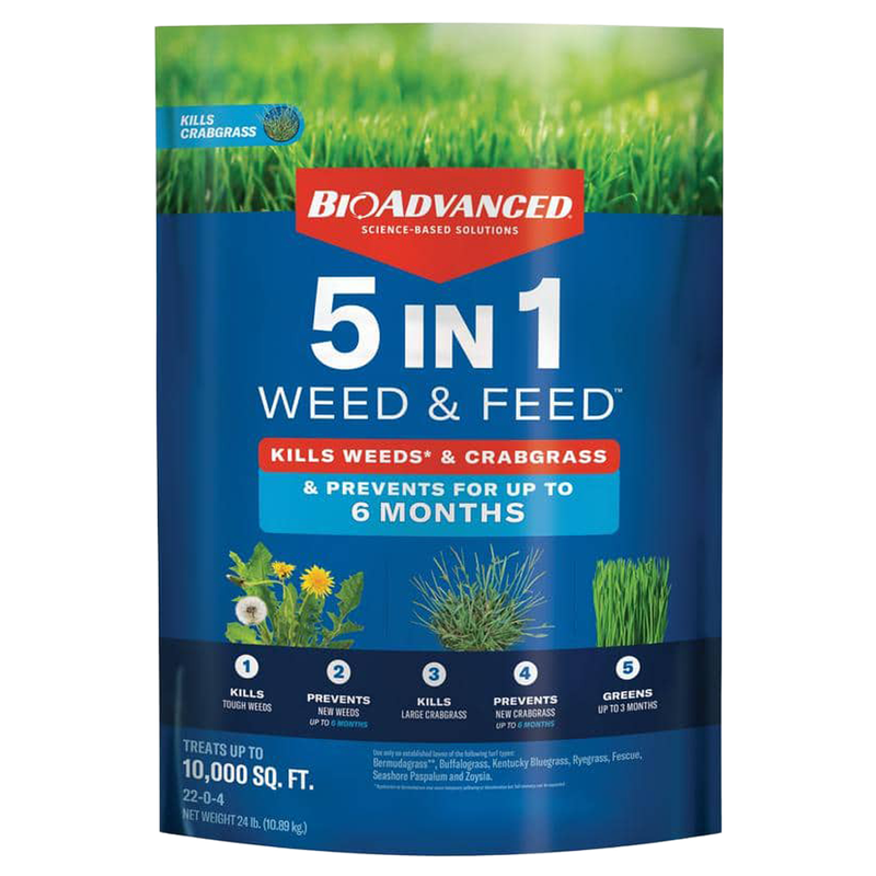 BioAdvanced 5-in-1 Weed and Feed Dry Lawn Fertilizer for Northern Lawns (24 lb)