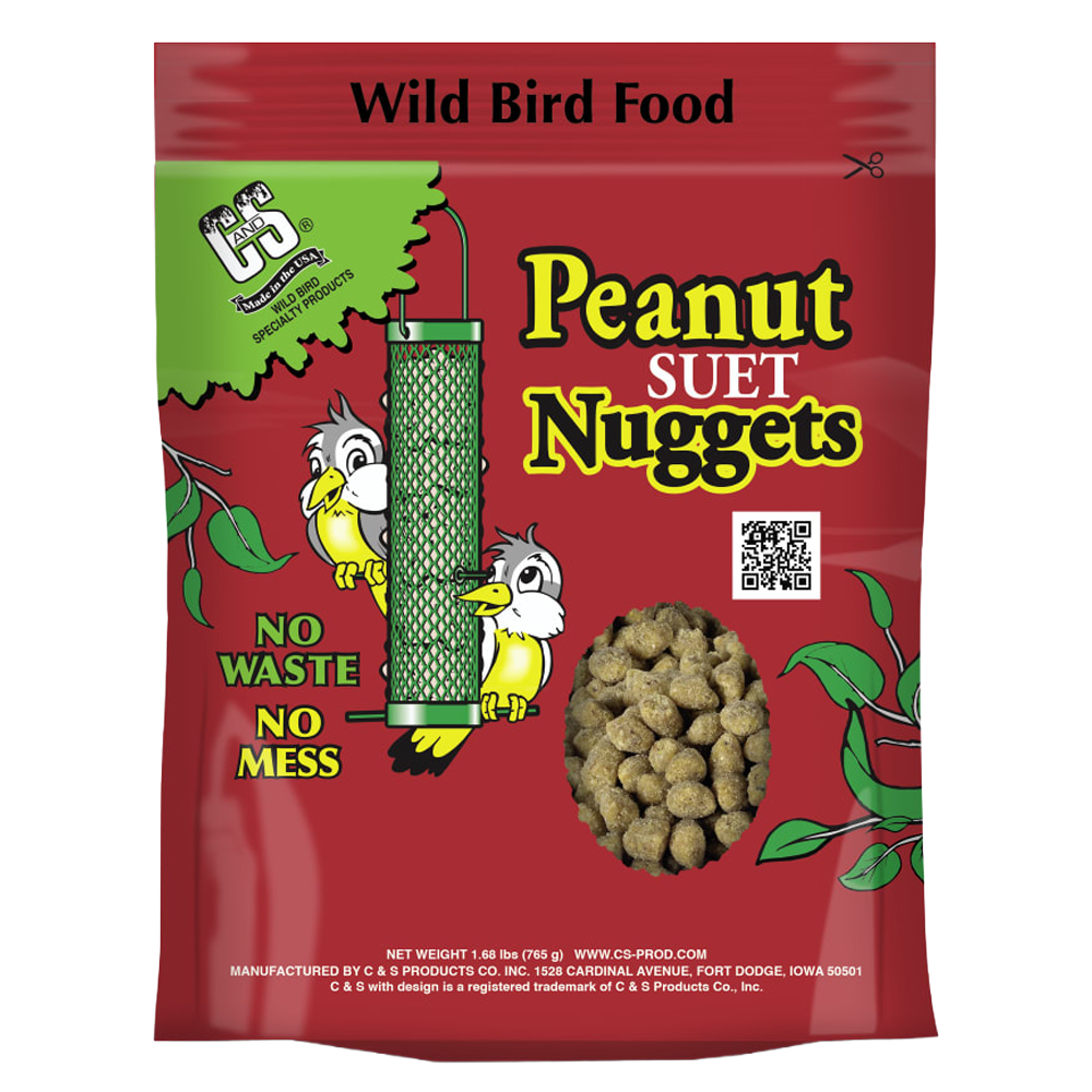 C&amp;S Peanut Suet Nuggets 27 oz bag with nugget window and feeder illustration