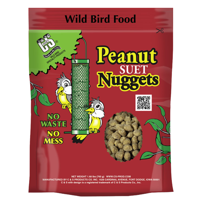 C&amp;S Peanut Suet Nuggets 27 oz bag with nugget window and feeder illustration