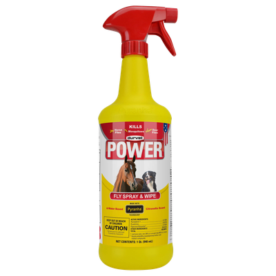 Durvet POWER Fly Spray &amp; Wipe 32 oz trigger bottle for labeled horse and dog use