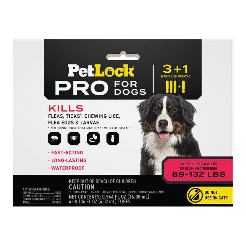 PetLock Pro flea and tick topical for dogs 89-132 lb four-dose package with Bernese mountain dog