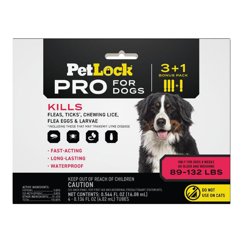 PetLock Pro flea and tick topical for dogs 89-132 lb four-dose package with Bernese mountain dog