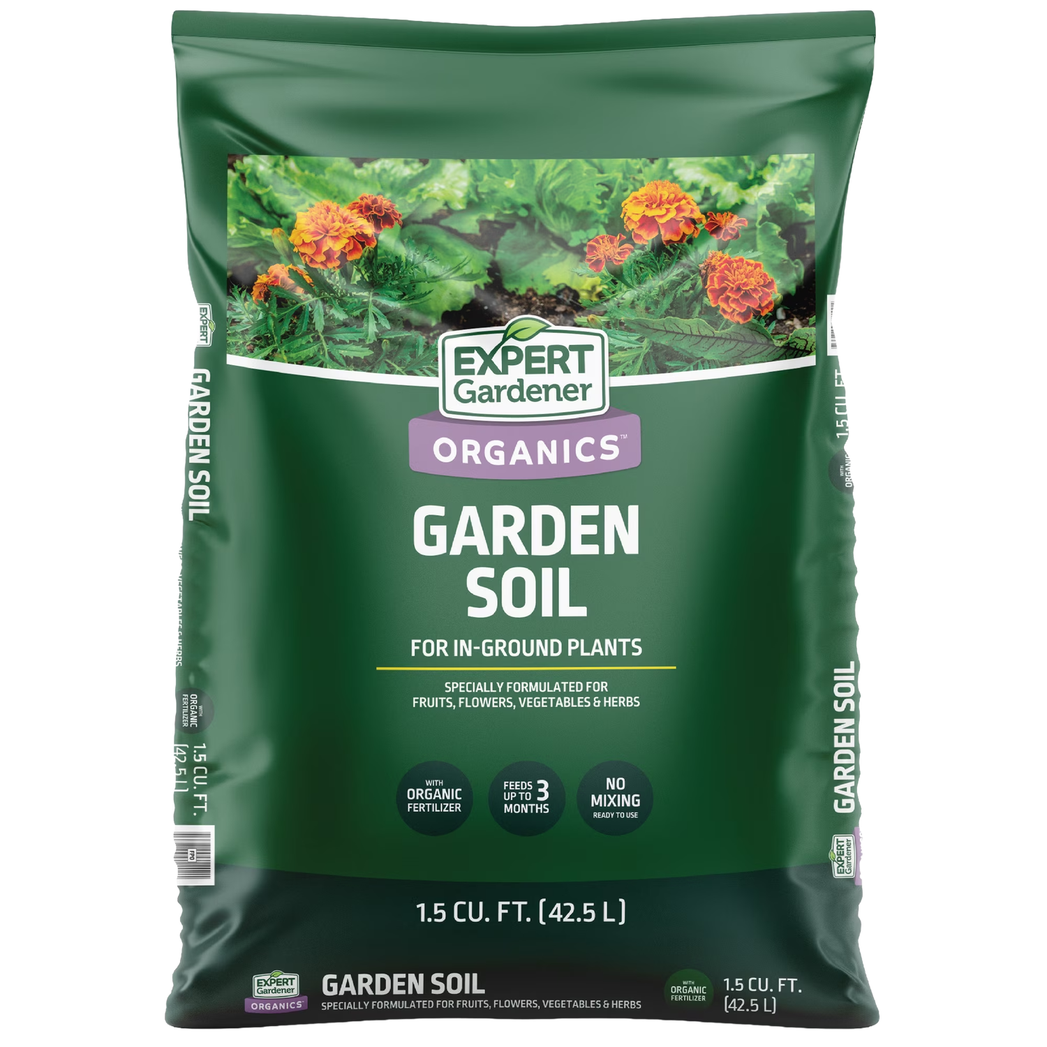 Front of Expert Gardener Organics Garden Soil 1.5 cu ft bag