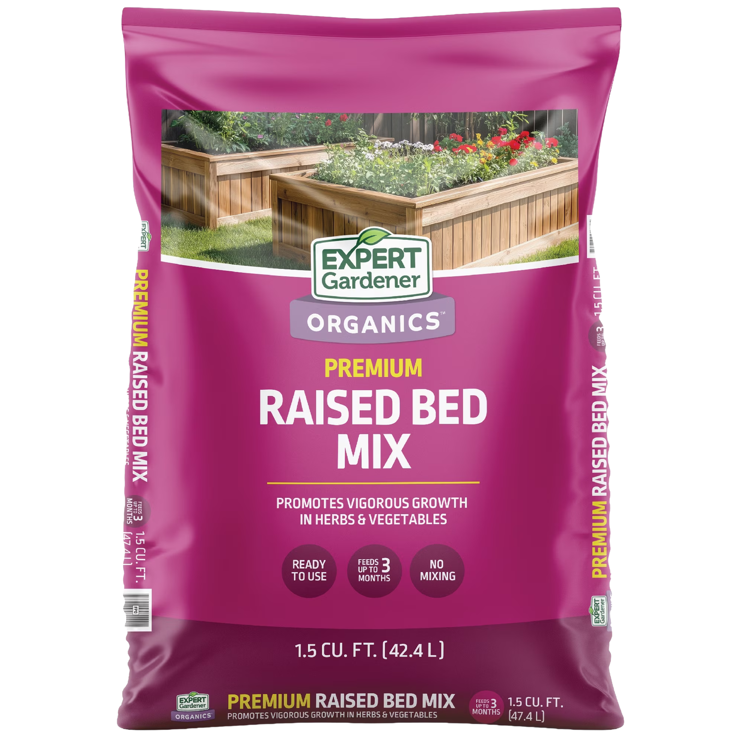 Front of Expert Gardener Organics Premium Raised Bed Mix 1.5 cu ft bag