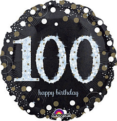 "18"" SPARKLING BDAY 100 HOLO -PKG"