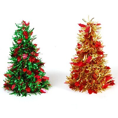 "10"" TINSEL TREE WITH DIE CUT HOLLY LEAVES 10"" X 7"" Dia.