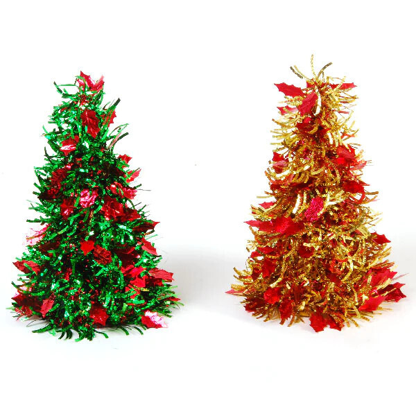"10"" TINSEL TREE WITH DIE CUT HOLLY LEAVES 10"" X 7"" Dia.