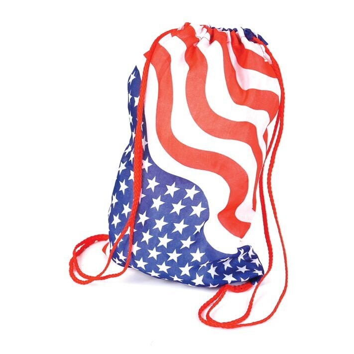 15" COTTON STARS &amp; STRIPES DRAWSTRING BACKPACK