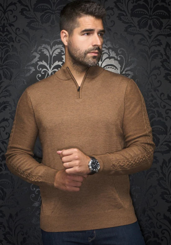 H Chandail 1/2 zip manches longues AU NOIR Mesta - Camel