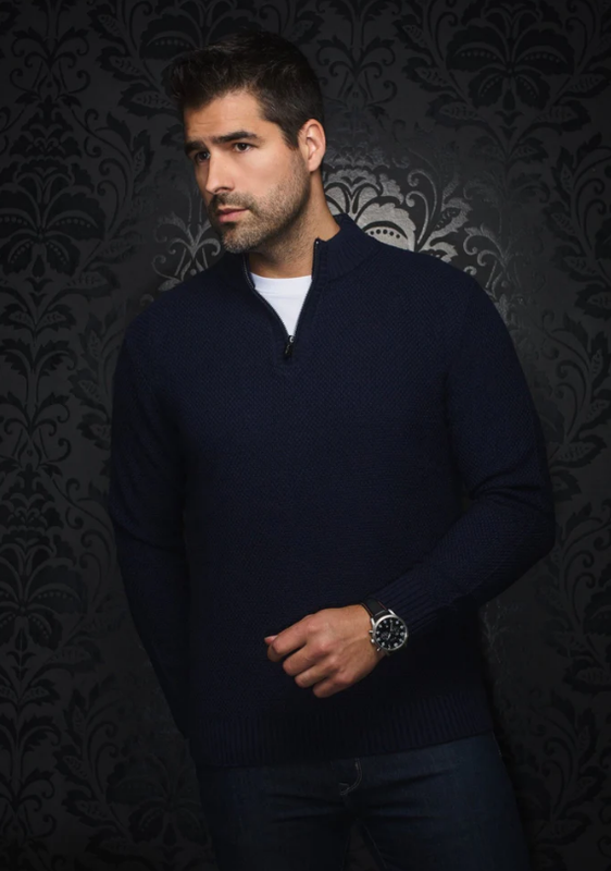 H Chandail 1/2 zip manches longues AU NOIR Vogar - Marine