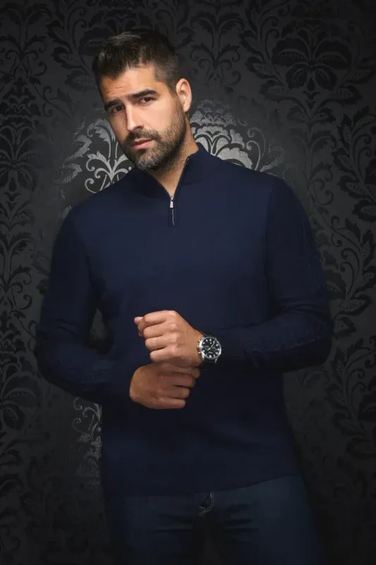 H Chandail 1/2 zip manches longues AU NOIR Mesta - Navy