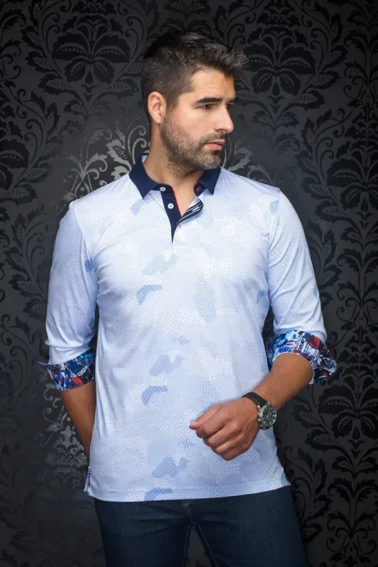 H Polo manches longues AU NOIR Frontenac - White/Blue