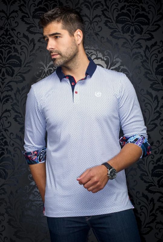 H Polo manches longues AU NOIR Goldoni - White/Red